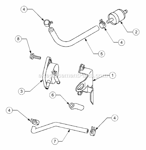 Fuel Pump/Filter Diagram and Parts List for 13A-221F100 Cub Cadet Lawn Tractor